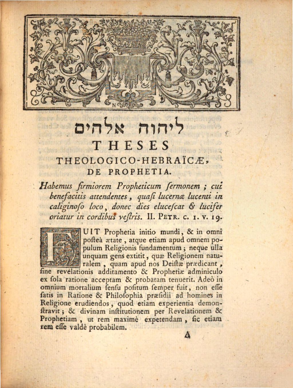 Cover of Theses theol. hebraicae de prophetia
