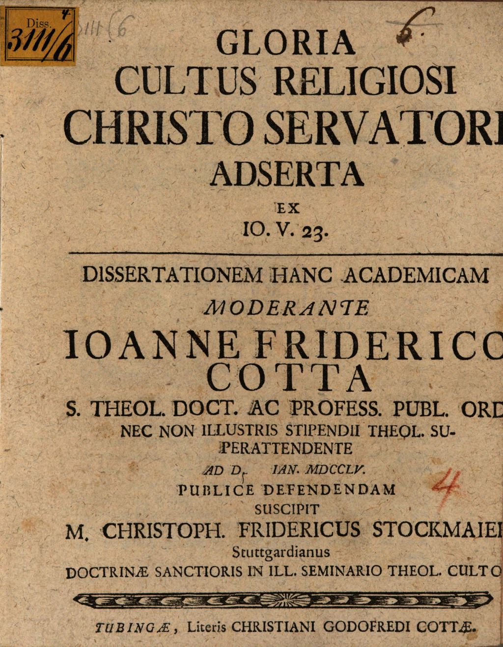 Cover of Gloria cultus religiosi Christo Servatori adserta ex Io. V, 23