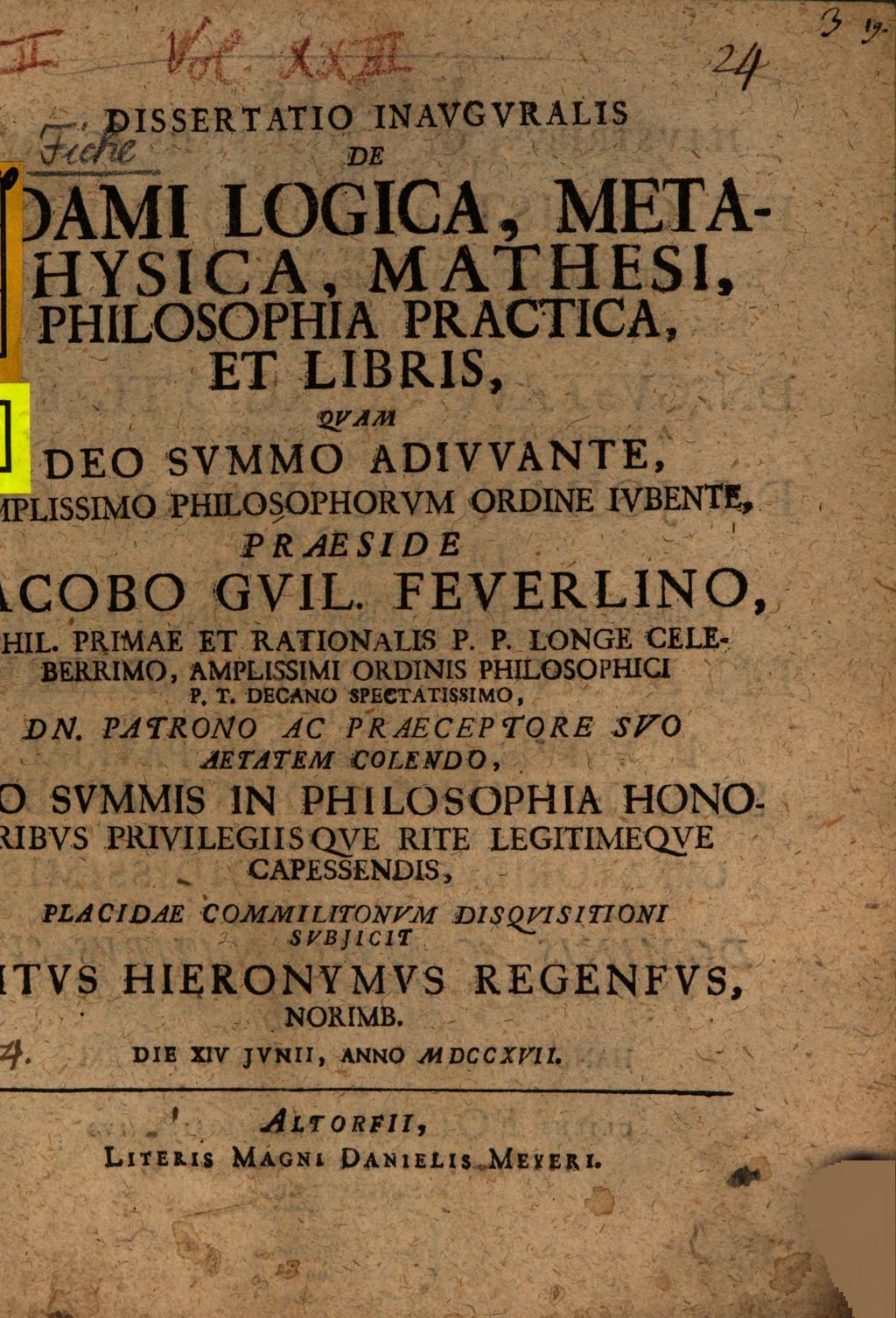 Cover of Dissertatio inauguralis de Adami logica, metaphysica , mathesi, philosophia practica, et libris