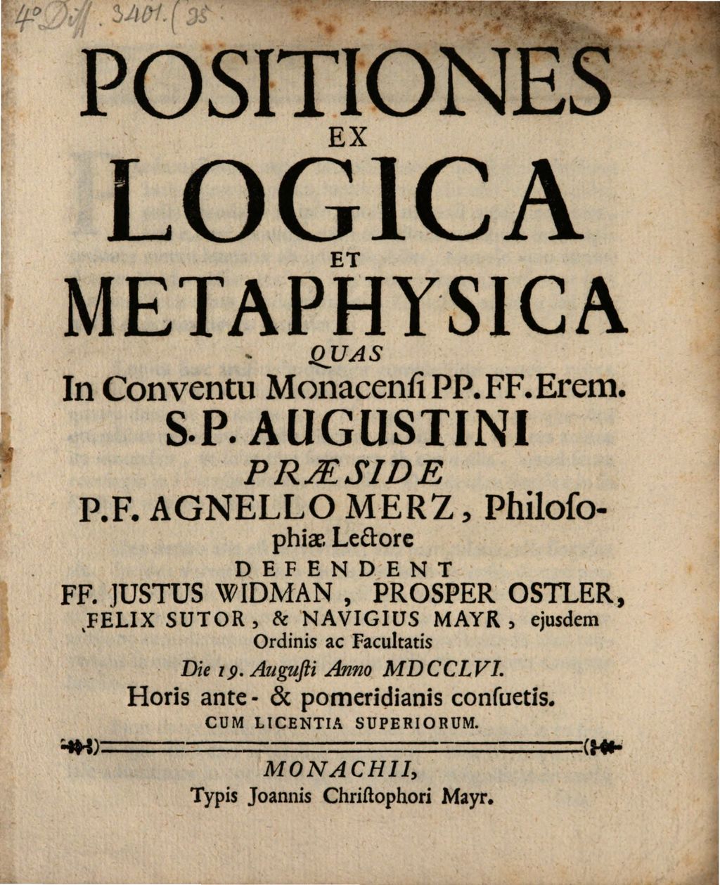 Cover of Positiones ex logica et metaphysica