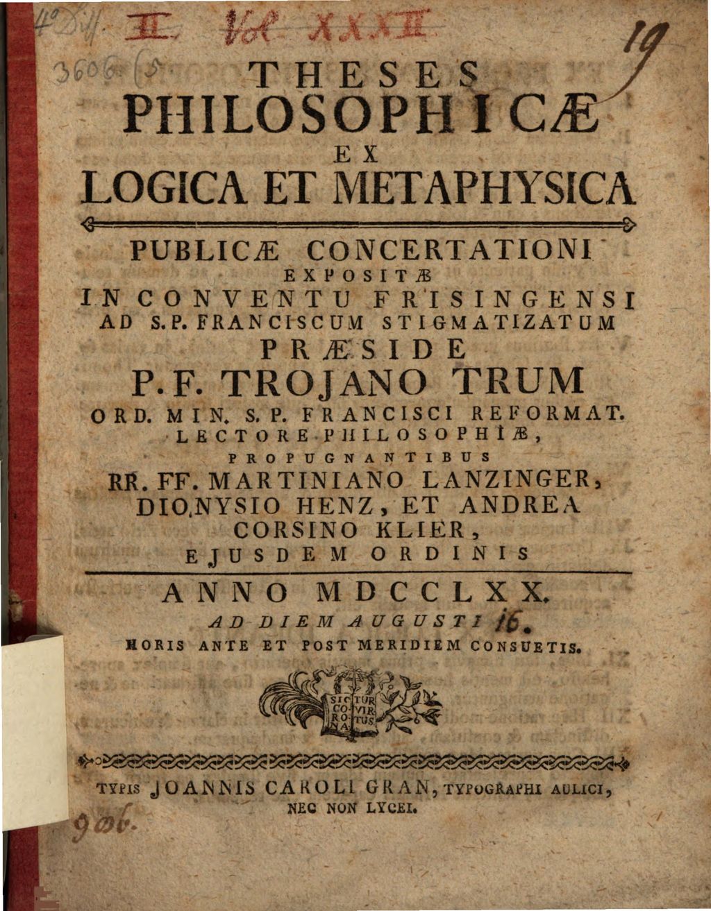 Cover of Theses ... ex logica et metaphysica