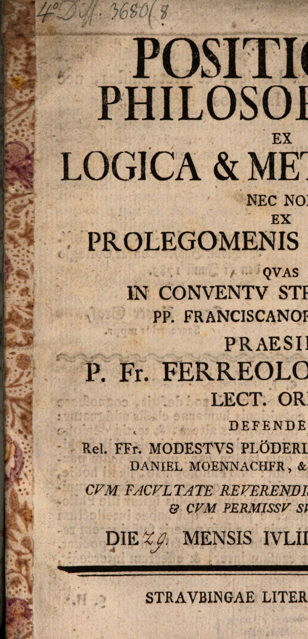 Cover of Positiones philosophicae ex logica & metaphysica