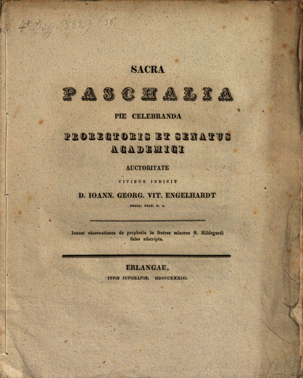 Cover of Sacra paschalia pie celebranda ... indicit Jo. Ge. Vit. Engelhardt