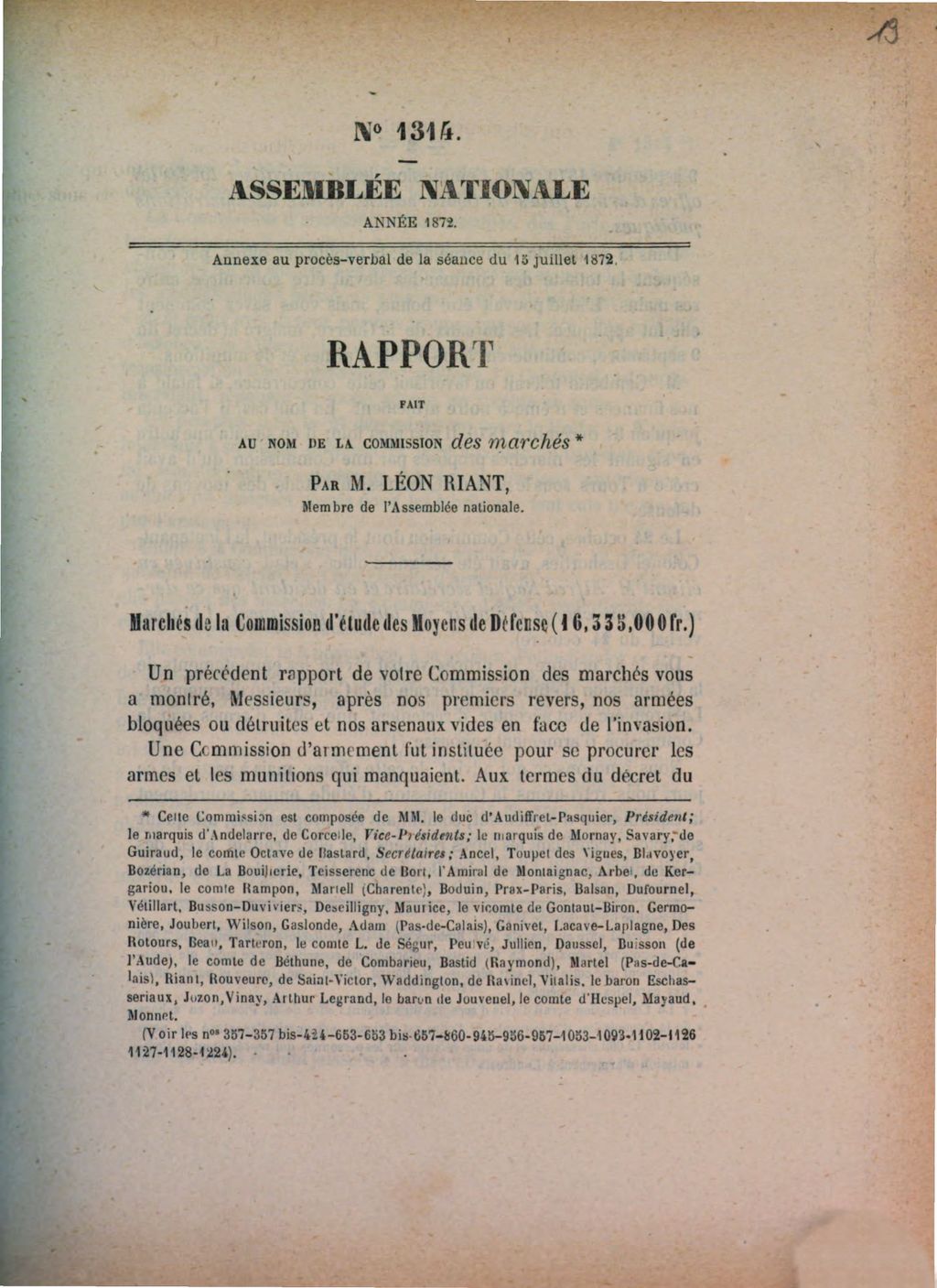 Cover of Rapport fait au nom de la Commission des Marchés