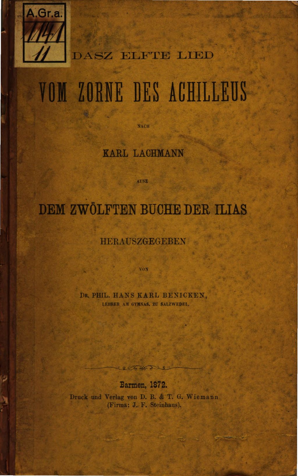 Cover of Ilias. 11, Dasz elfte Lied vom Zorne des Achilleus