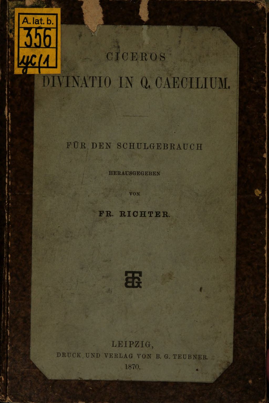 Cover of Cicero's Divinatio in Q. Caecilium