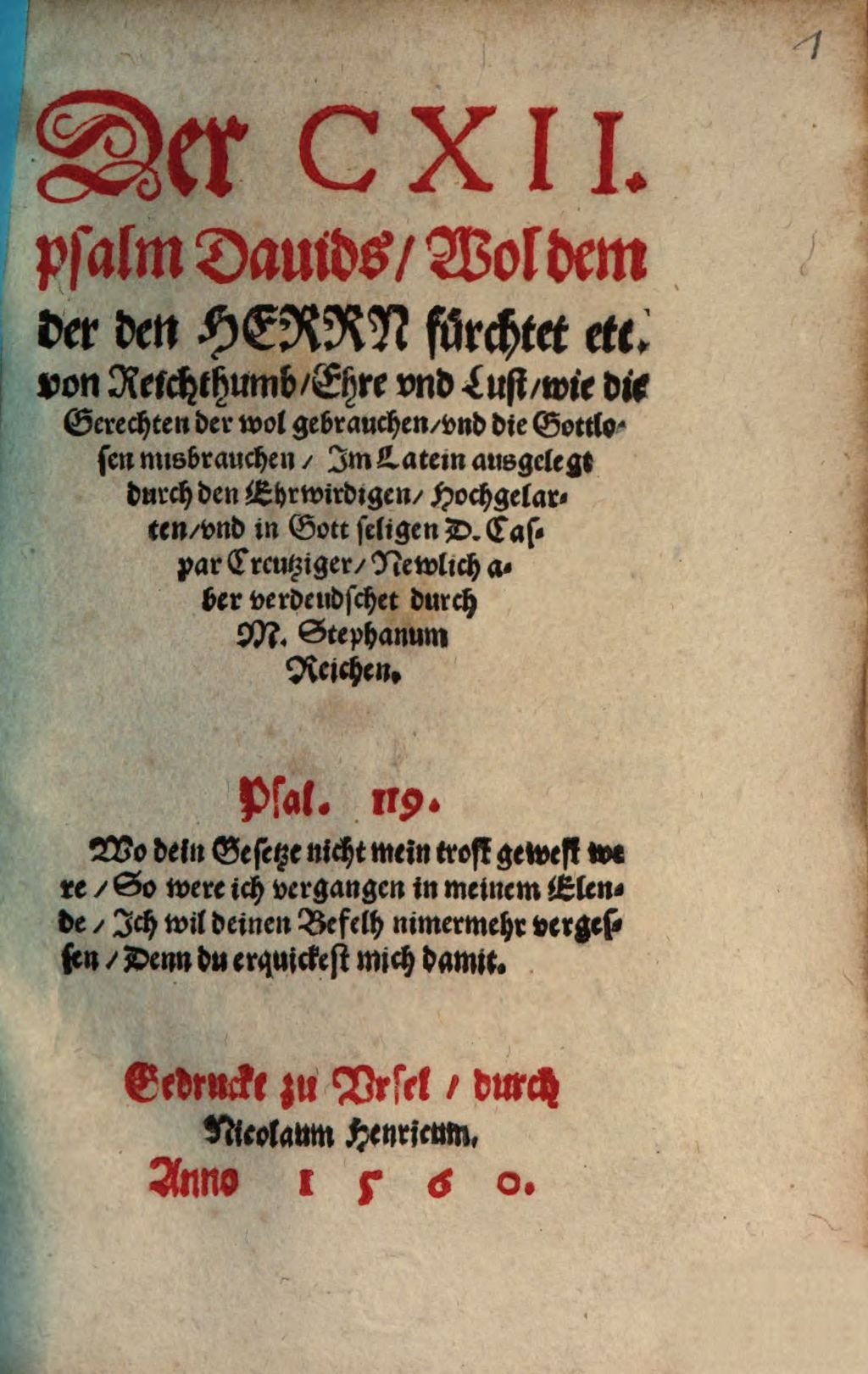 Cover of Der CXII. Psalm Davids wol dem, der den Herrn fürchtet