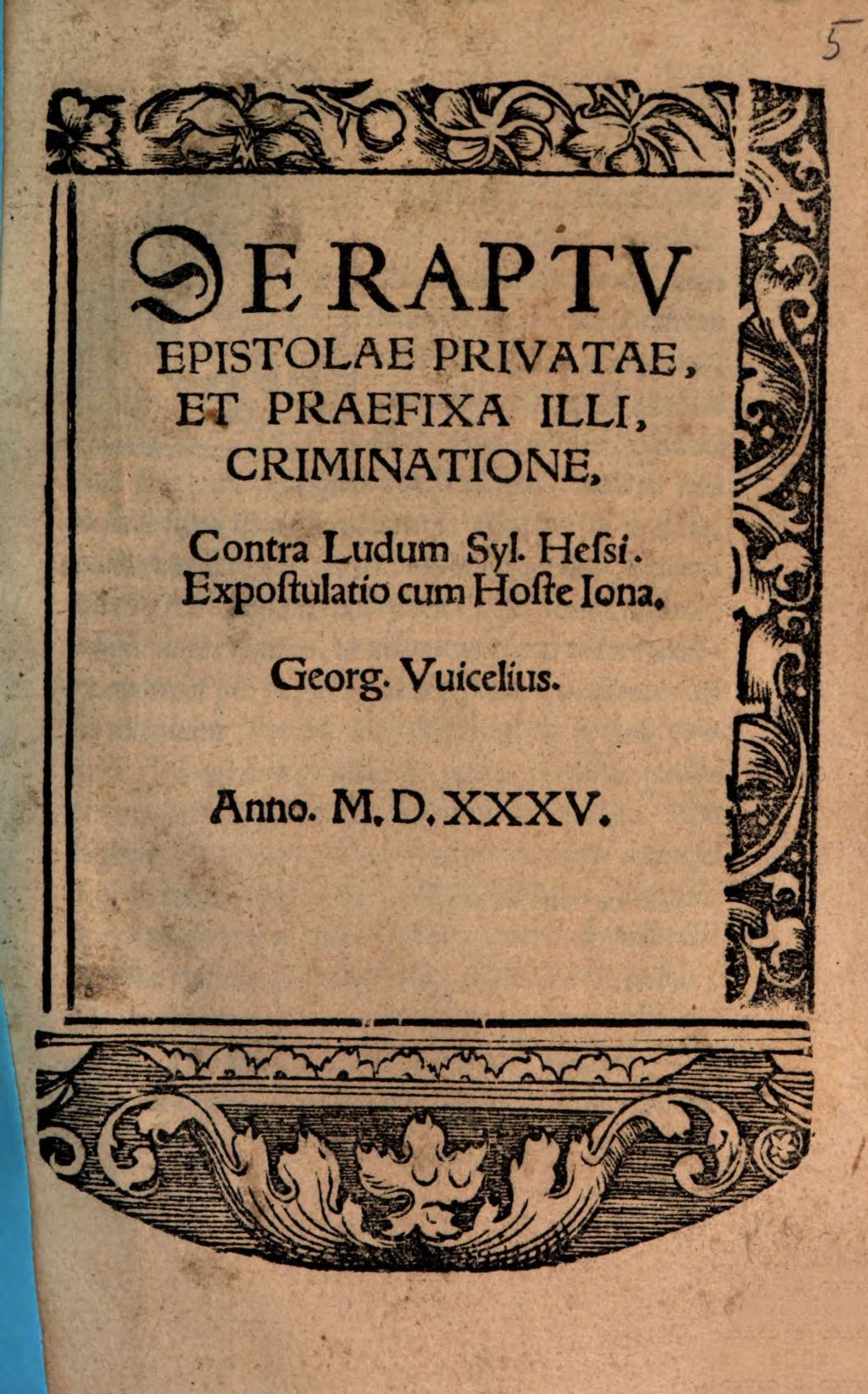 Cover of De Raptv Epistolae Privatae, Et Praefixa Illi, Criminatione