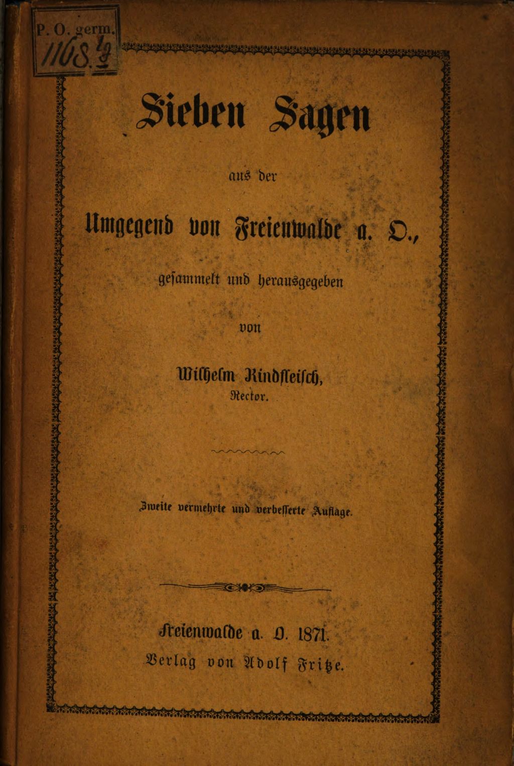 Cover of Sieben Sagen aus der Umgegend von Freienwalde a. O., gesammelt und herausgegeben von Wilhelm Rindfleisch