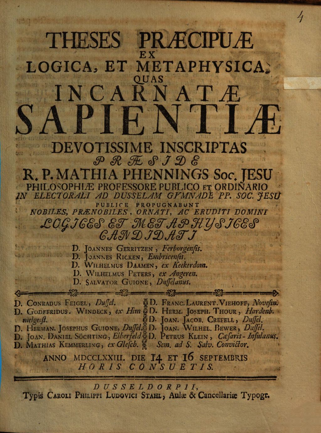Cover of Theses praecipuae ex logica et metaphysica
