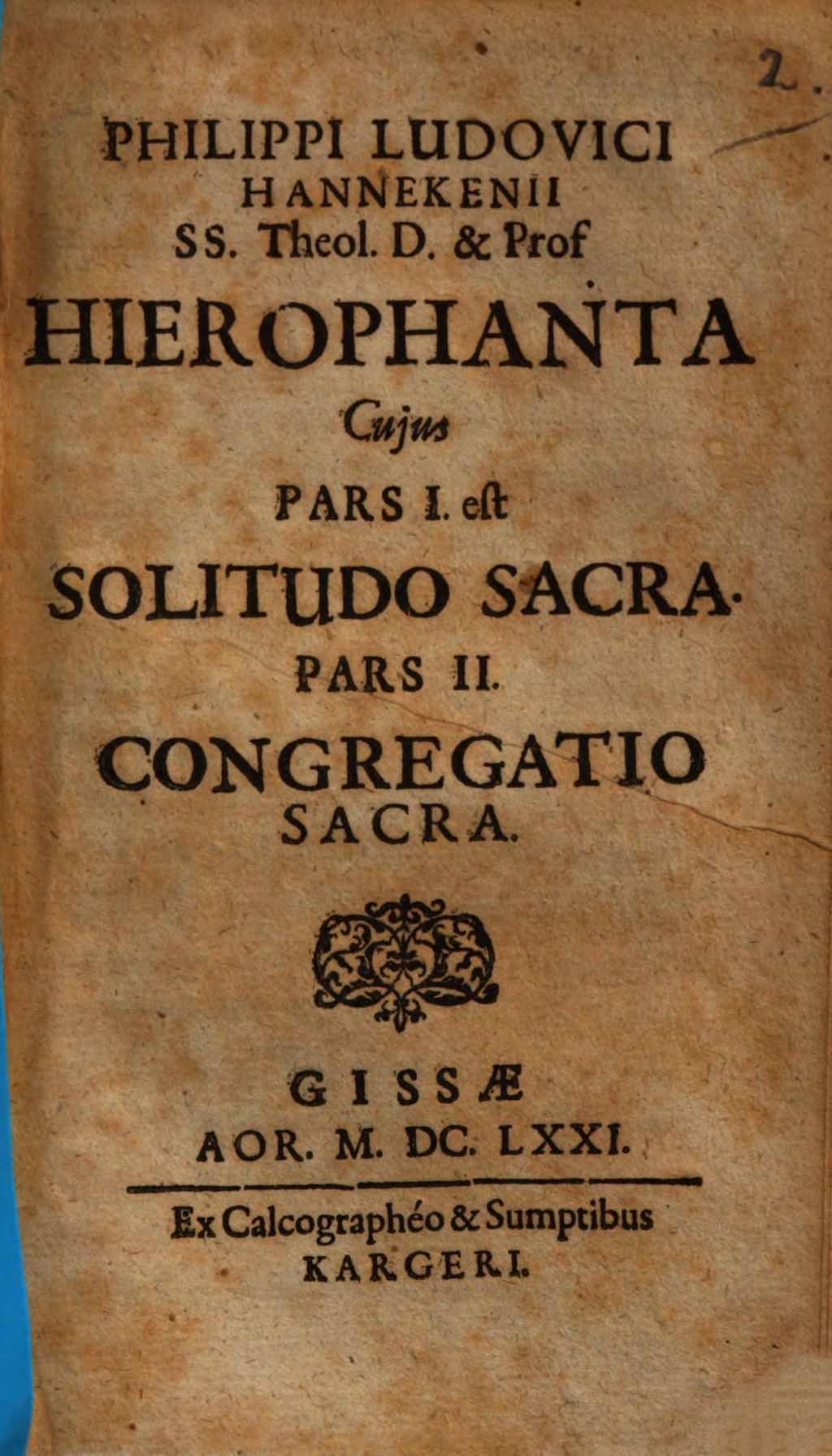 Cover of Philippi Ludovici Hannekenii SS. Theol. D. & Prof. Hierophanta