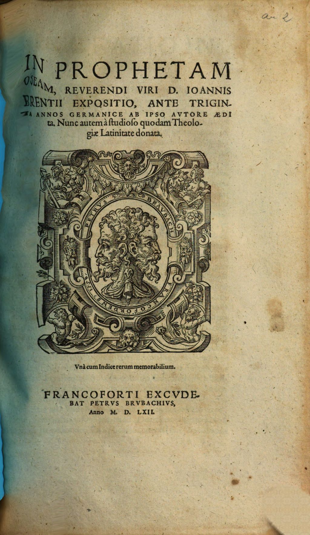 Cover of In Prophetam Oseam, Reverendi Viri D. Ioannis Brentii Expositio