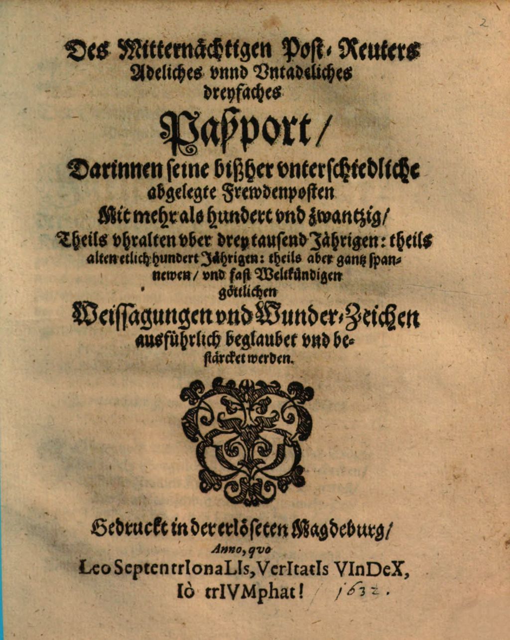 Cover of Des Mitternächtigen Post-Reuters Adeliches unnd Untadeliches dreyfaches Paßport
