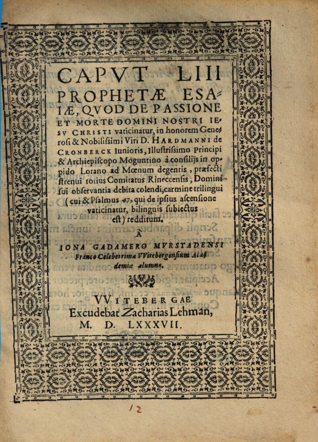 Cover of Capvt LIII Prophetae Esaiae, Qvod De Passione Et Morte Domini Nostri Iesv Christi vaticinatur