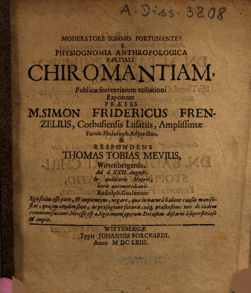 Cover of E Physiognomia Anthropologica Partiali Chiromantiam