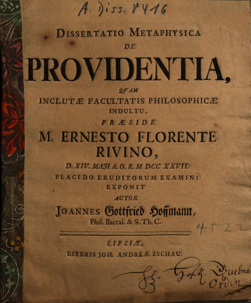 Cover of Dissertatio Metaphysica De Providentia