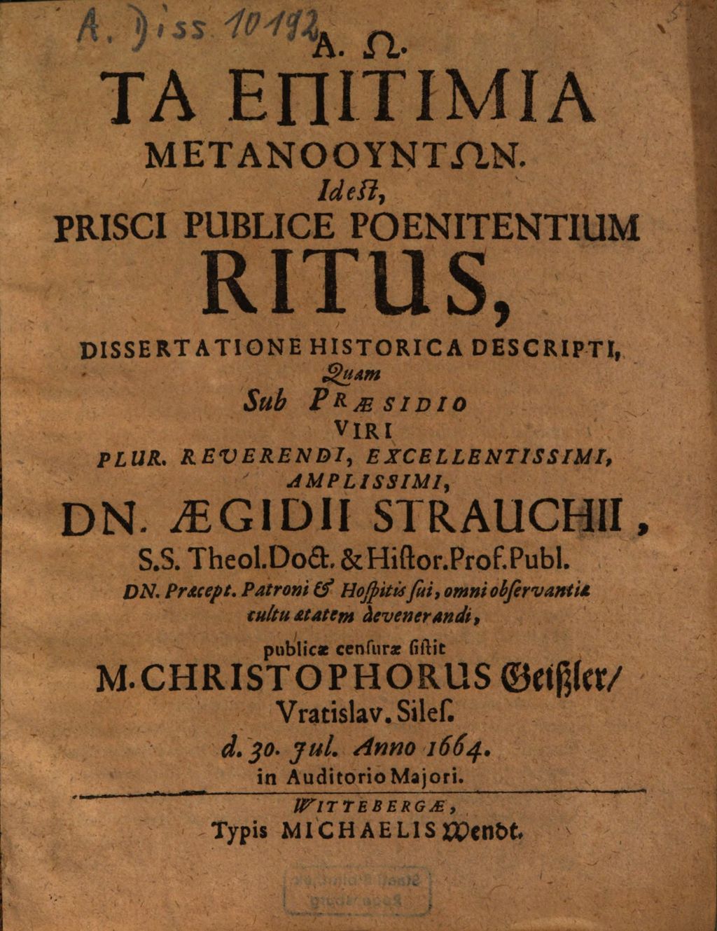 Cover of Ta Epitimia Metanooyntōn, Id est, Prisci Publice Poenitentium Ritus