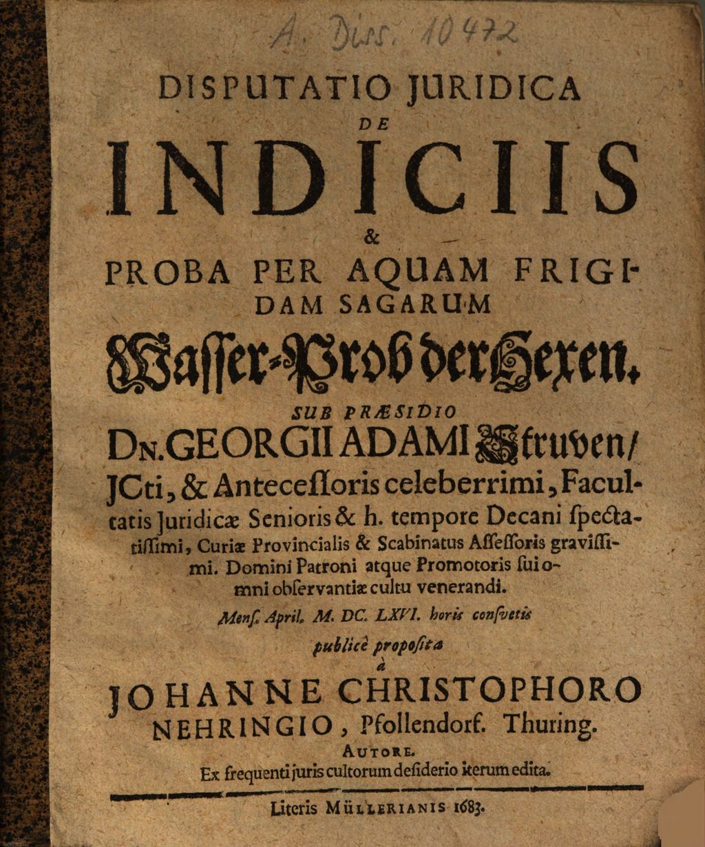 Cover of Disputatio Juridica De Indiciis & Proba Per Aquam Frigidam Sagarum
