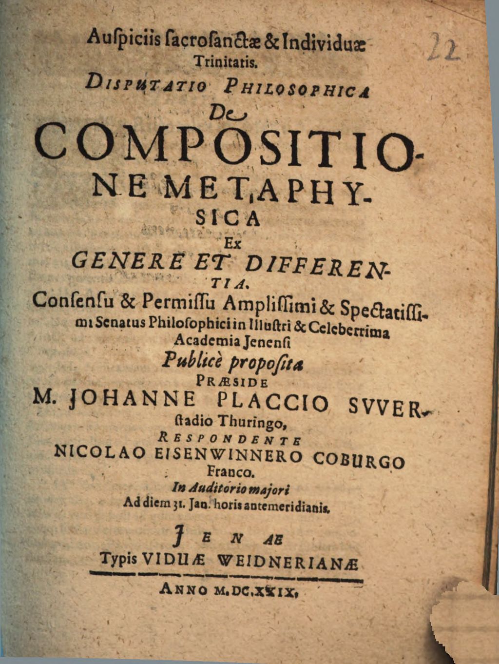 Cover of Disputatio Philosophica De Compositione Metaphysica Ex Genere Et Differentia