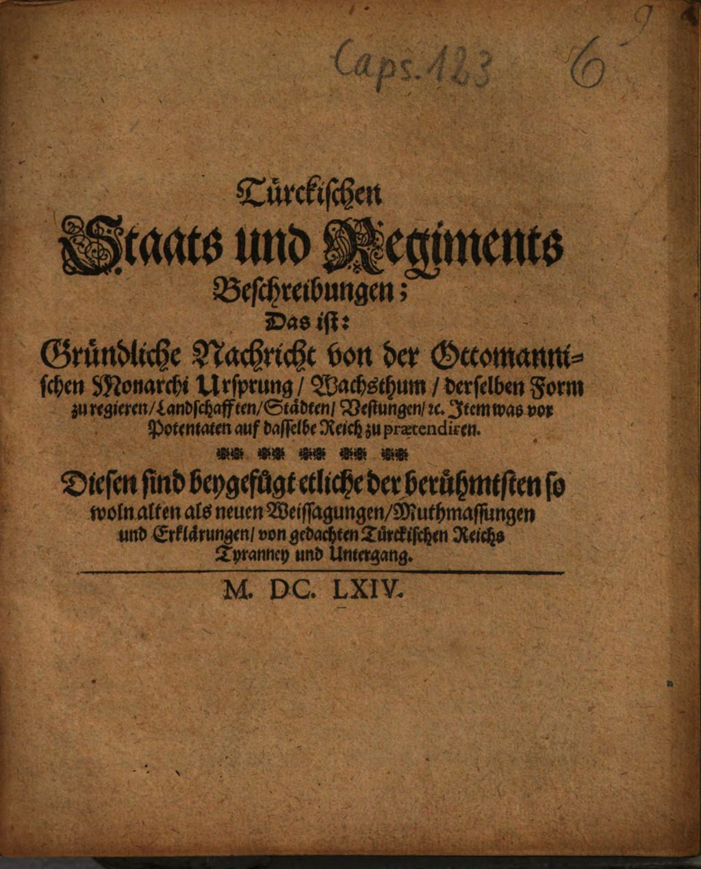 Cover of Türckischen Staats und Regiments Beschreibungen