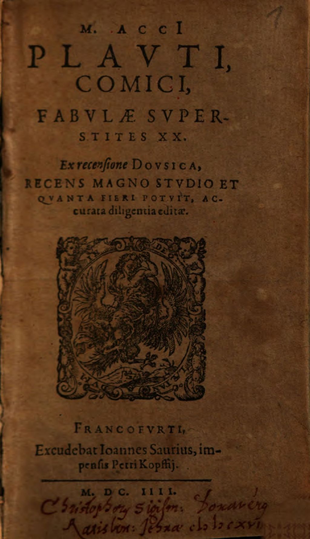 Cover of M. Acci Plauti fabulae superstites XX