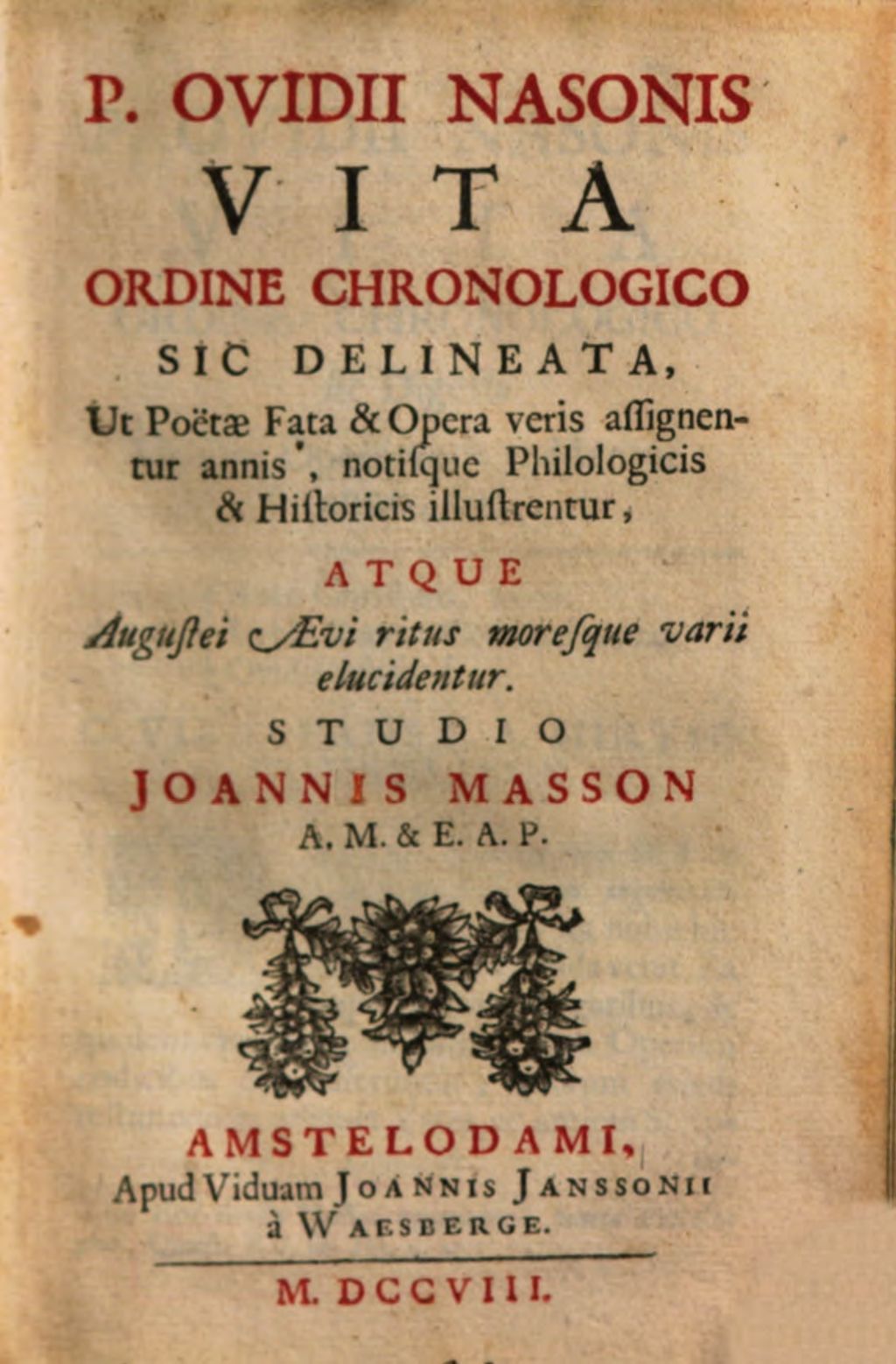Cover of P. Ovidii Nasonis Vita ordine chronologico sic delineata