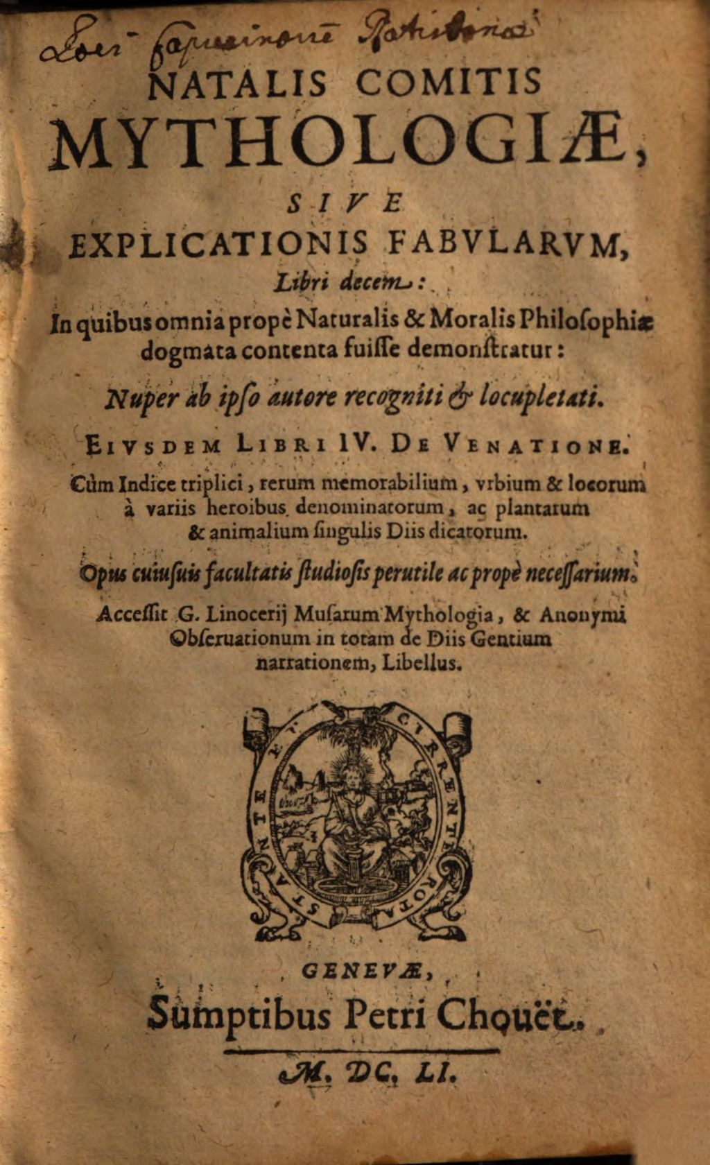 Cover of Natalis Comitis Mythologiae, Sive Explicationis Fabularvm, Libri decem