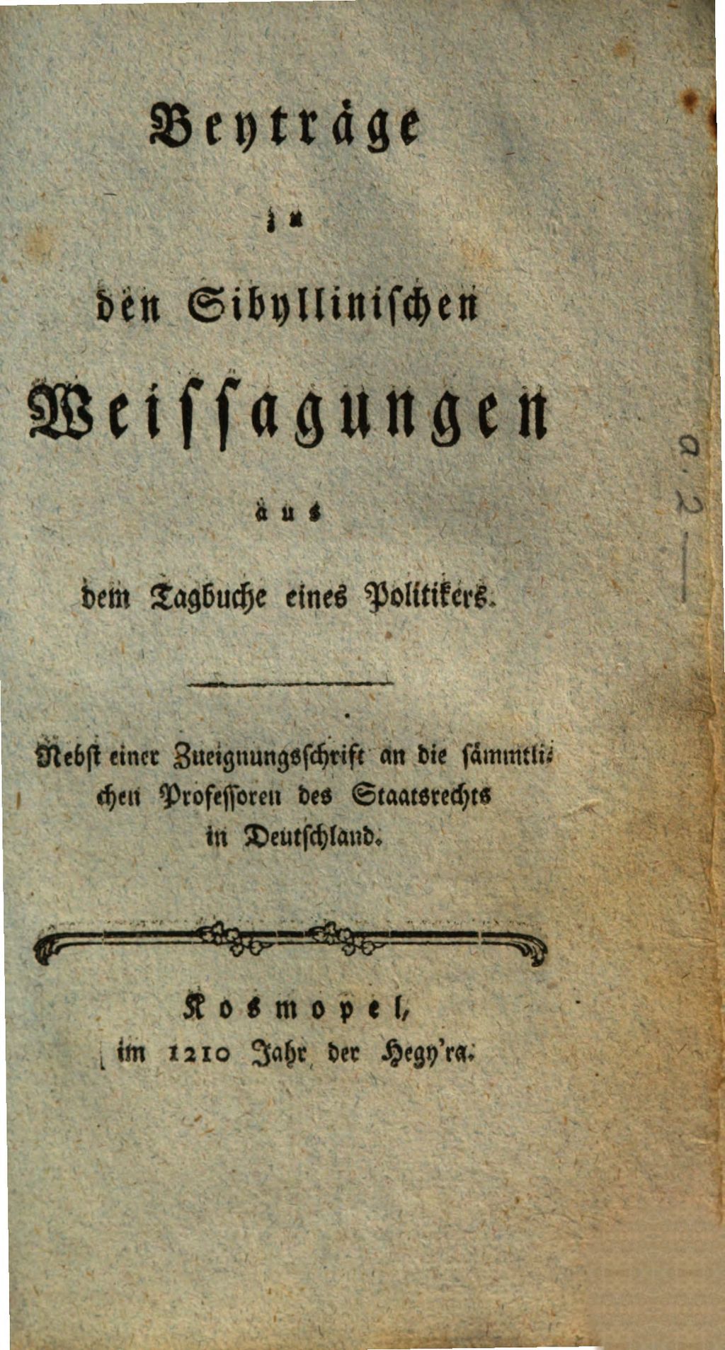 Cover of Beyträge zu den Sibyllinischen Weissagungen aus dem Tagbuche eines Politikers