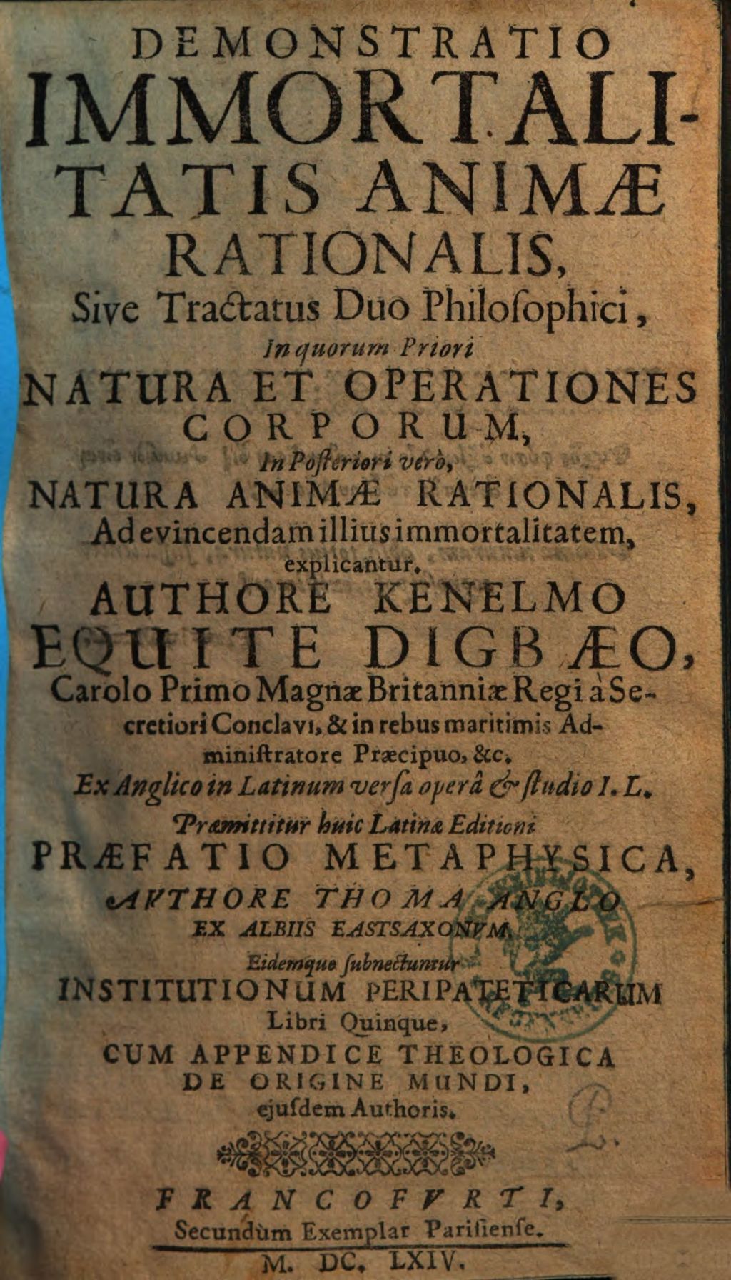 Cover of Demonstratio Immortalitatis Animae Rationalis, Sive Tractatus Duo Philosophici