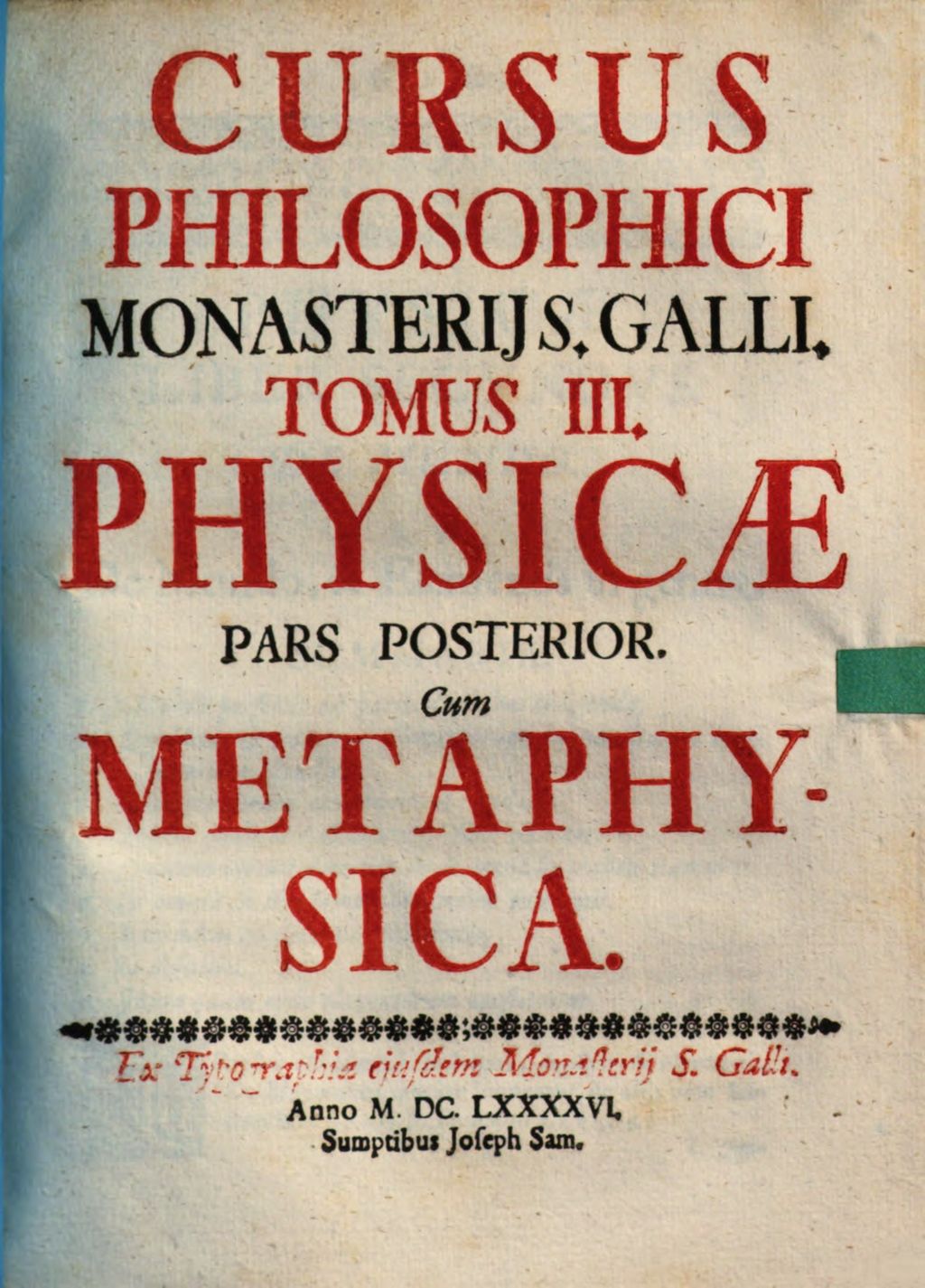 Cover of Cursus Philosophicus Monasterii S. Galli. 3, Physicae Pars Posterior