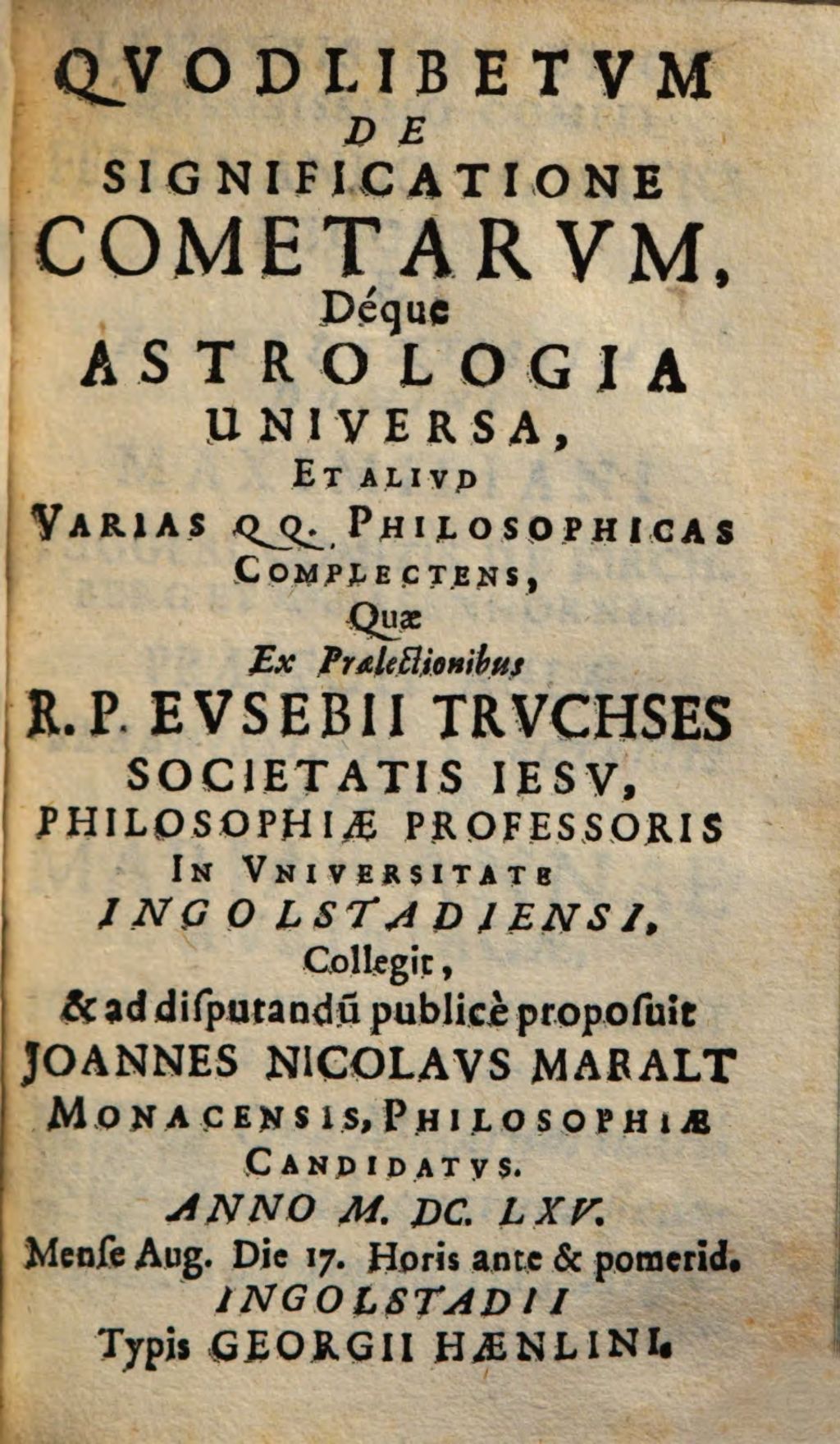 Cover of Quodlibetum de significatione cometarum, deque astrologia universa, et aliud varias qq. philosophicas complectens