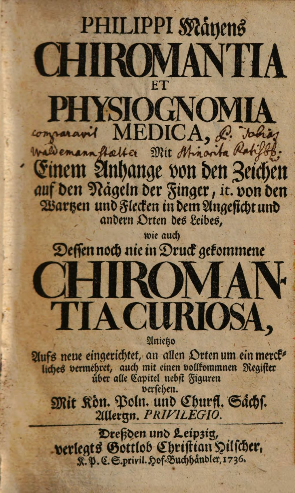 Cover of Philippi Maeyens Chiromantia et physiognomia medica