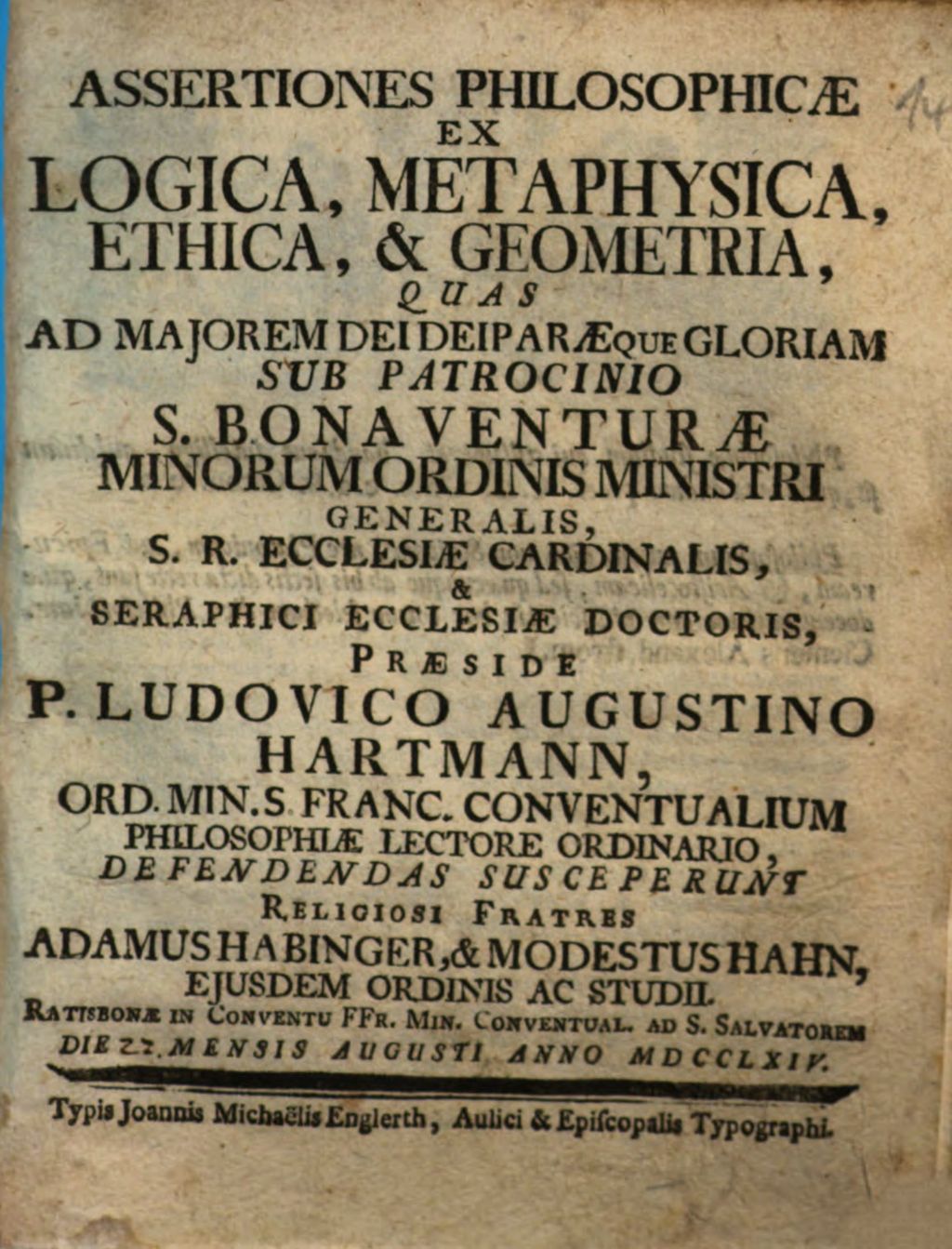 Cover of Assertiones philosophicae ex logica, metaphysica , ethica & geometria