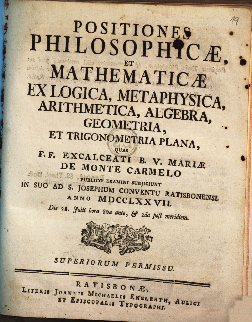 Cover of Positiones Philosophicae Et Mathematicae Ex Logica, Metaphysica , Arithmetica, Algebra, Geometria, Et Trigonometria Plana
