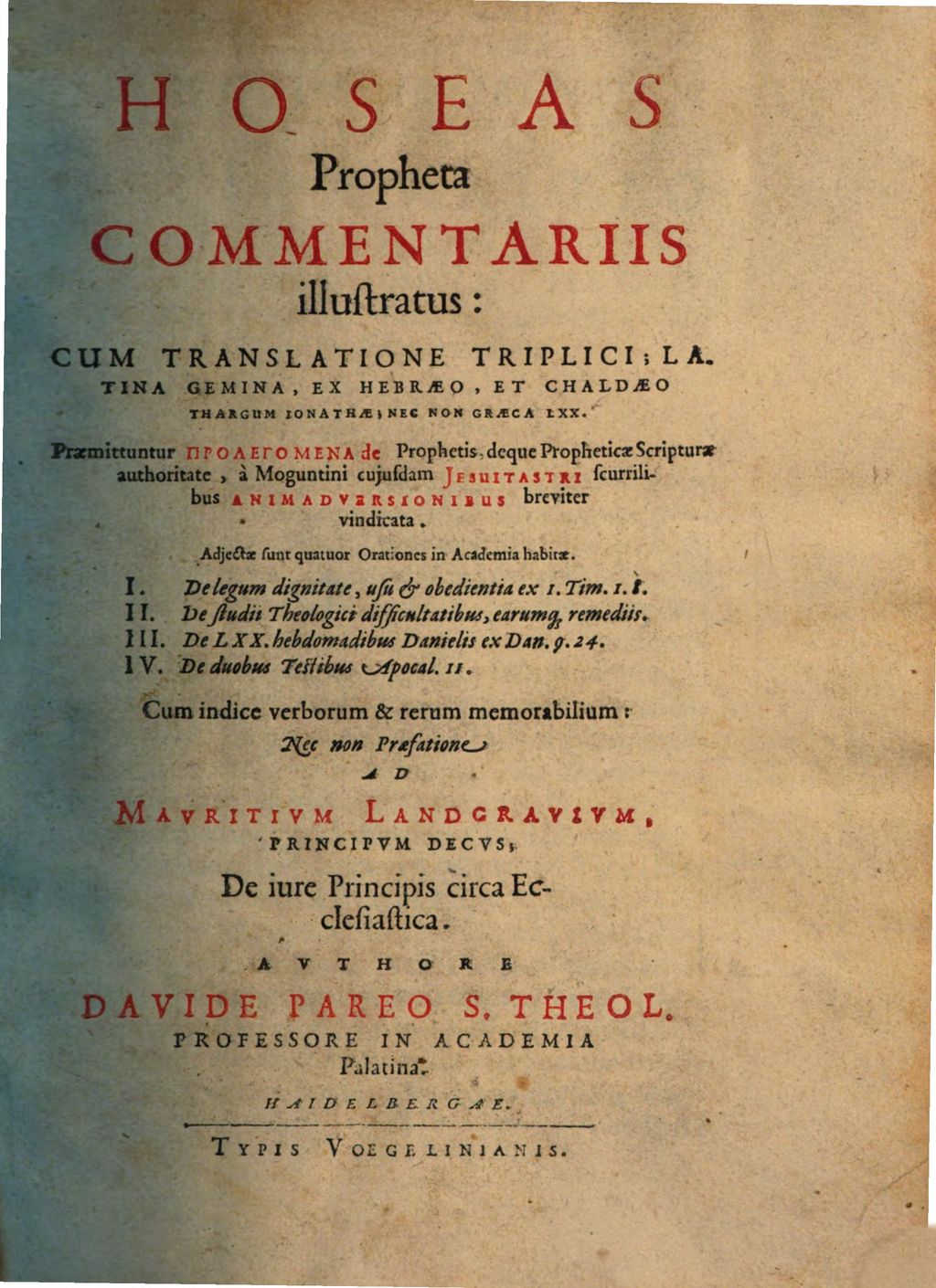Cover of Hoseas Propheta Commentariis illustratus