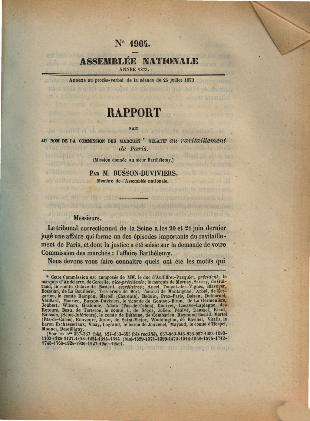 Cover of Rapport fait au nom de la Commission de Marchés relatif au ravitaillement de Paris