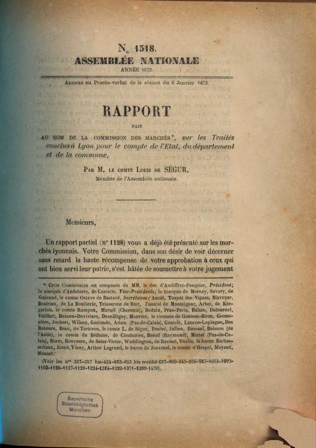 Cover of Rapport fait au nom de la Commission de Marchés sur les Traités conclus à Lyon pour le compte de l'etat, du département et de la commune