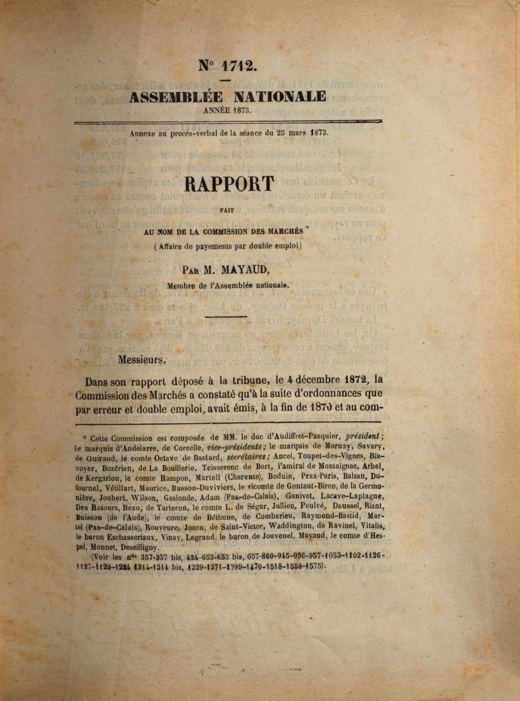 Cover of Rapport fait au nom de la Commission de Marchés (affaire de payements par double emploi)
