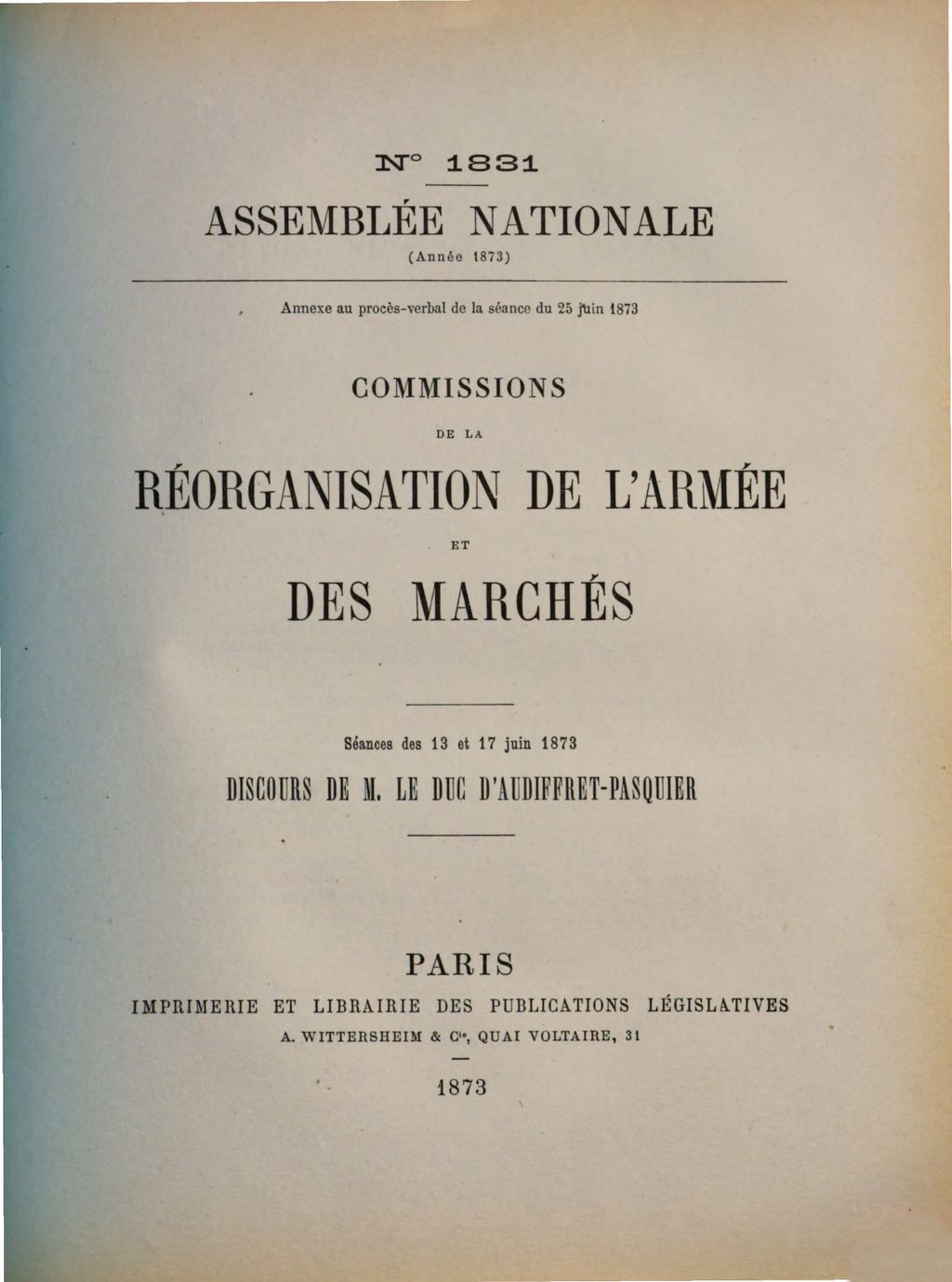 Cover of Commissions de la Réorganisation de l'Armée et des Marchés