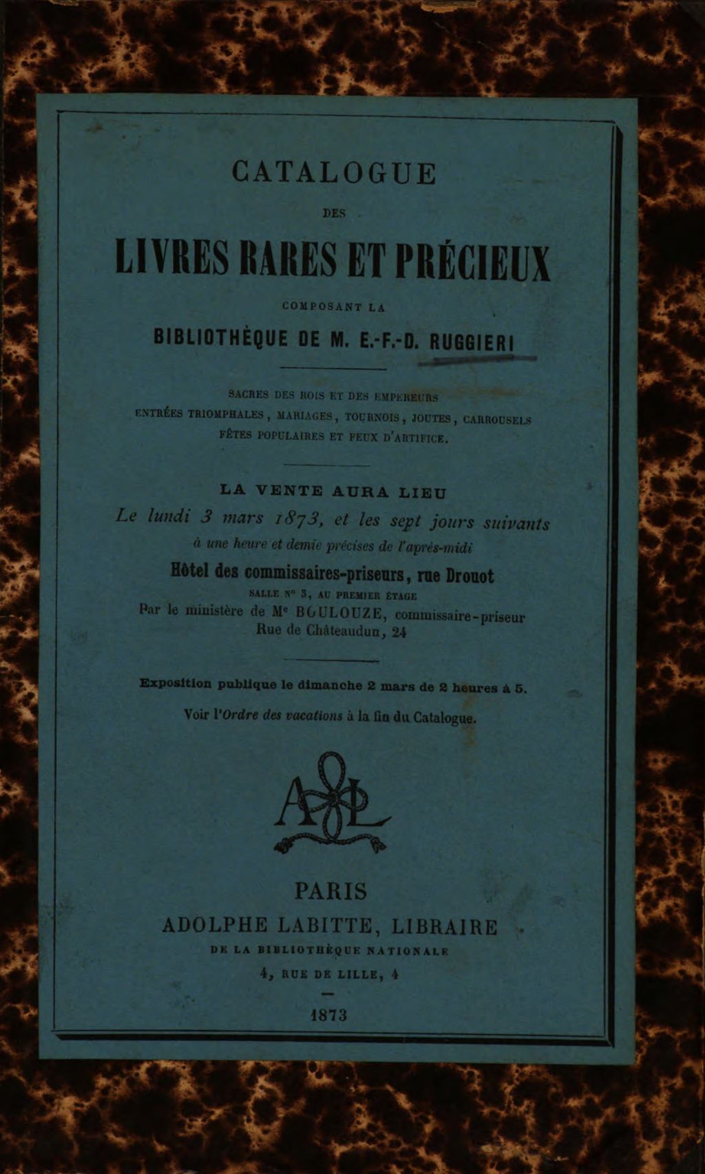 Cover of Catalogue des livres rares et précieux composant la bibliothèque de M. E.-F.-D. Ruggieri