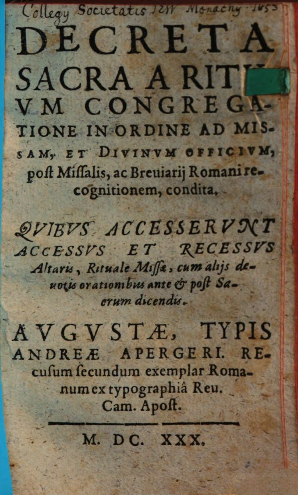 Cover of Decreta Sacra A Rituum Congregatione In Ordine Ad Missam, Et Divinum Officium, post Missalis, ac Breviarii Romani recognitionem, condita