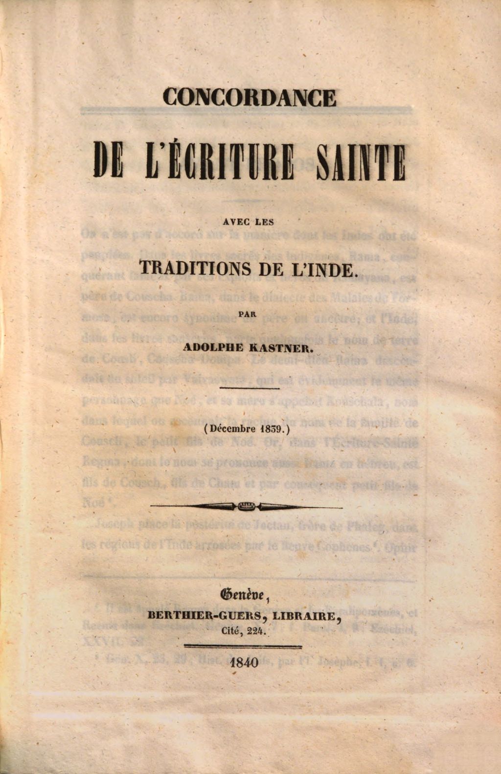 Cover of Concordance de l'écriture sainte avec les traditions de l'Inde