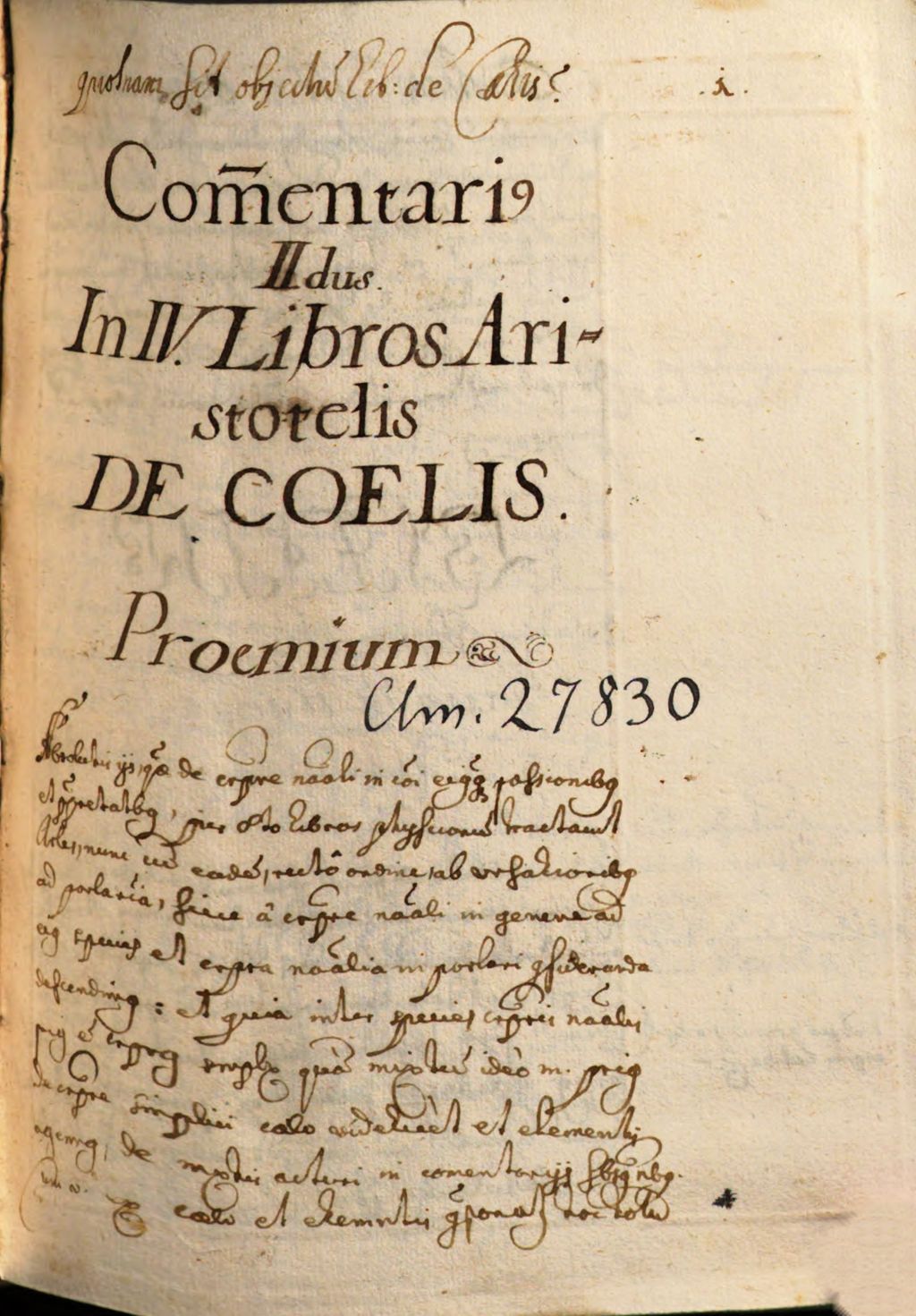 Cover of Gregorii Wibmberger [?] commentarii in libros Aristotelis de coelis, de generatione, de anima, de metaphysica - BSB Clm 27830