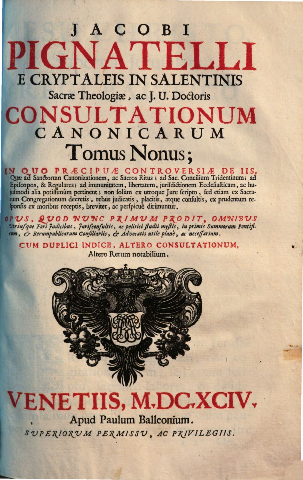 Cover of Jacobi Pignatelli ... consultationum canonicarum tomus