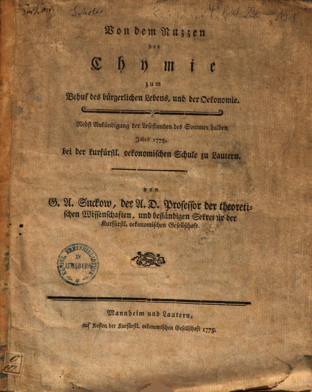 Cover of Von dem Nuzzen der Chymie zum Behuf des bürgerlichen Lebens, und der Oekonomie