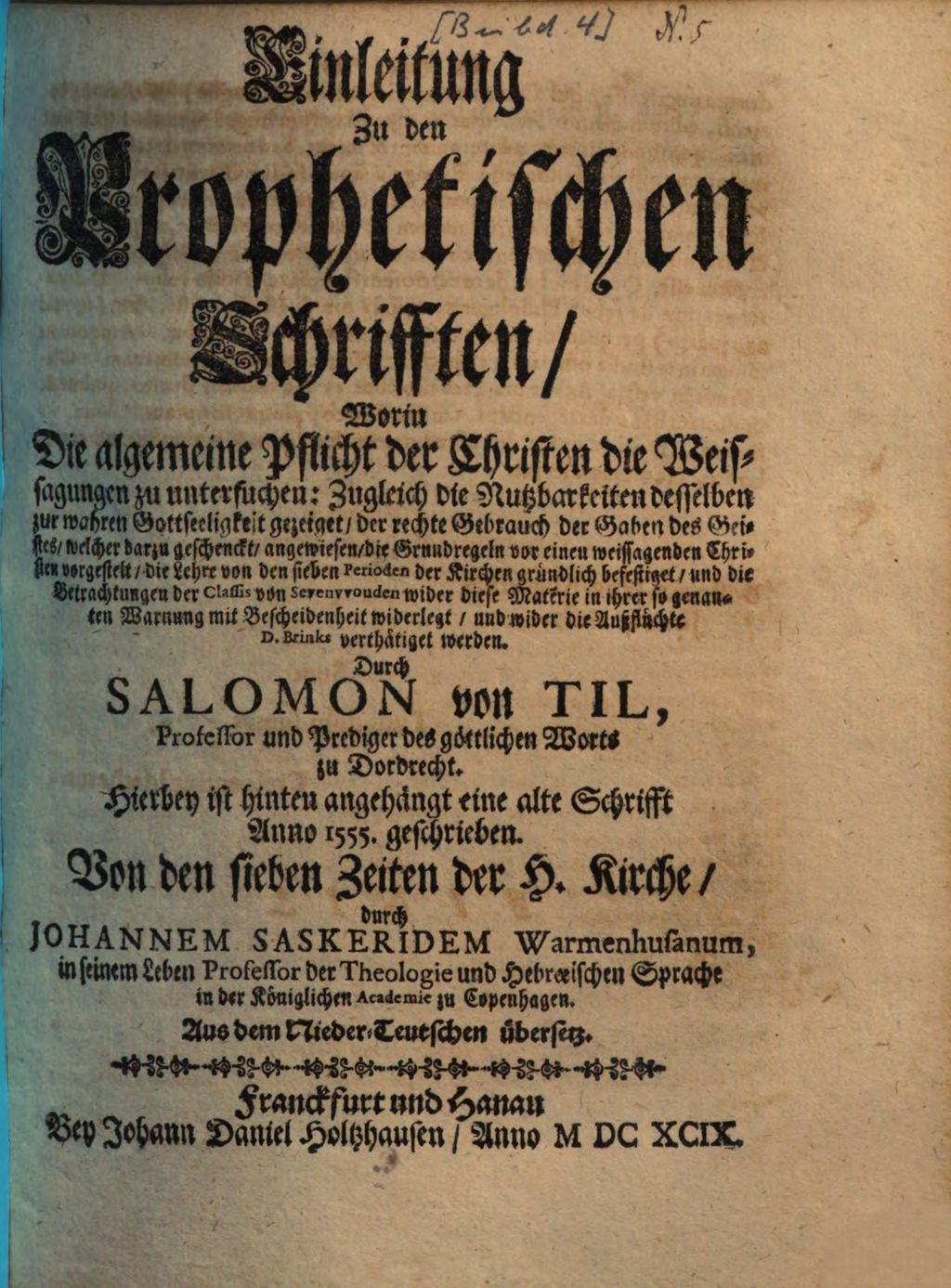 Cover of Einleitung zu den Prophetischen Schrifften, worin die algemeine Pflicht der Christen, die Weissagungen zu untersuchen ... gezeiget