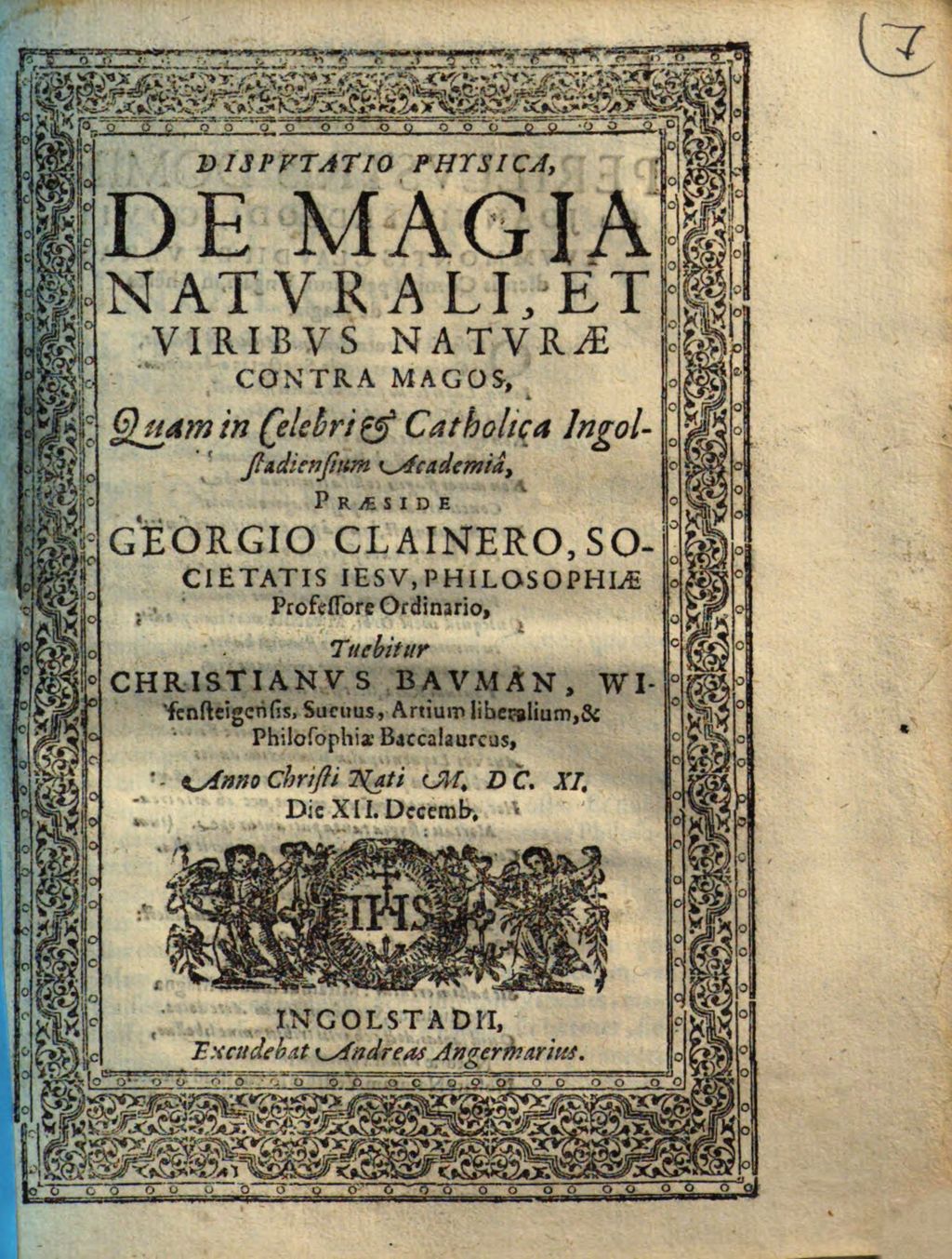 Cover of Dispvtatio Physica, De Magia Natvrali, Et Viribvs Natvrae Contra Magos