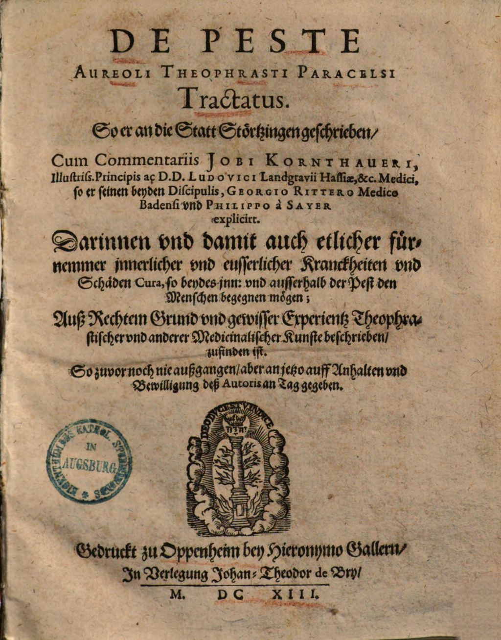 Cover of De Peste ... tractatus, so er an die Statt Stoertzingen geschrieben