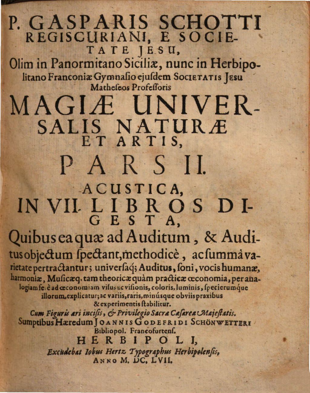 Cover of P. Gasparis Schotti magia universalis naturae et artis. 2, Acustica