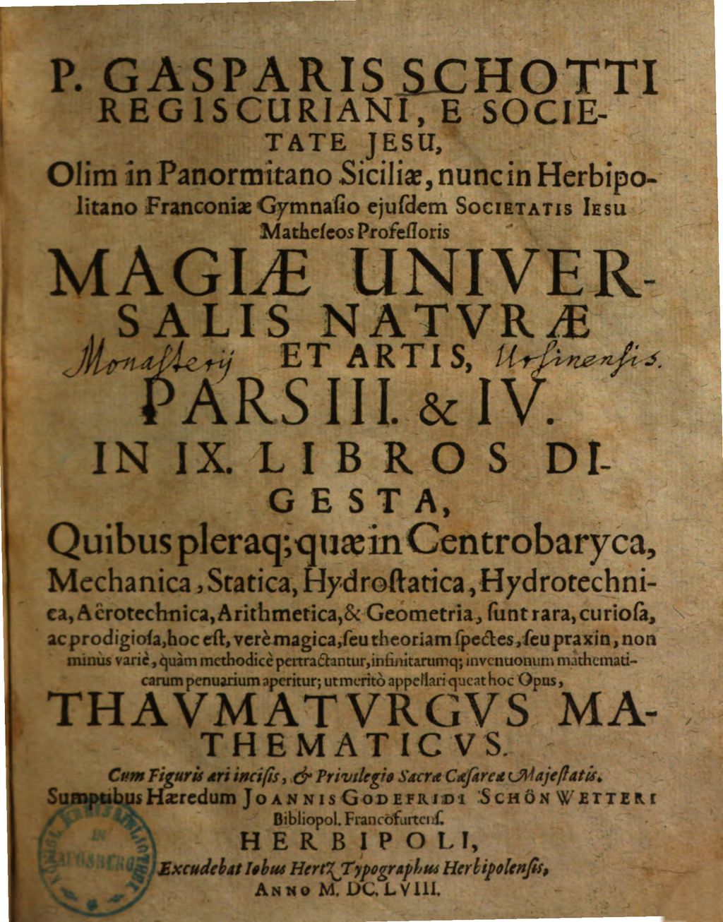 Cover of P. Gasparis Schotti magia universalis naturae et artis. 3., Mathematica